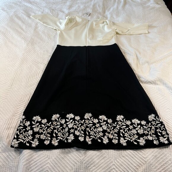 Christian Siriano for J. Jill Dress Women's Medium Petite White Black Embroidery - Picture 1 of 5
